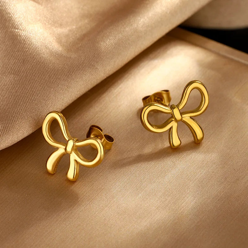 Sweet Bow Classic Style Streetwear Bow Knot 304 Stainless Steel 18K Gold Plated Jewelry Set