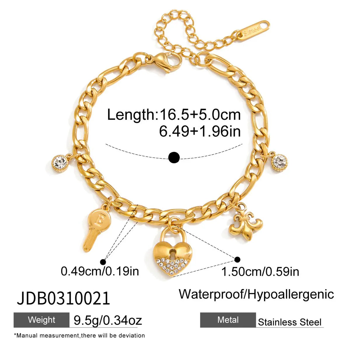 Heart Anchor 18K Gold Plated 304 Charms Bracelet