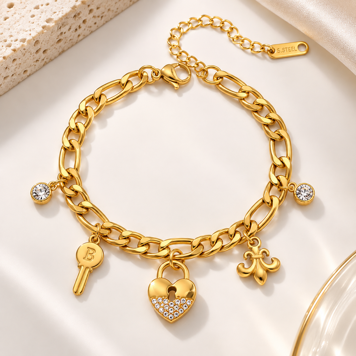Heart Anchor 18K Gold Plated 304 Charms Bracelet