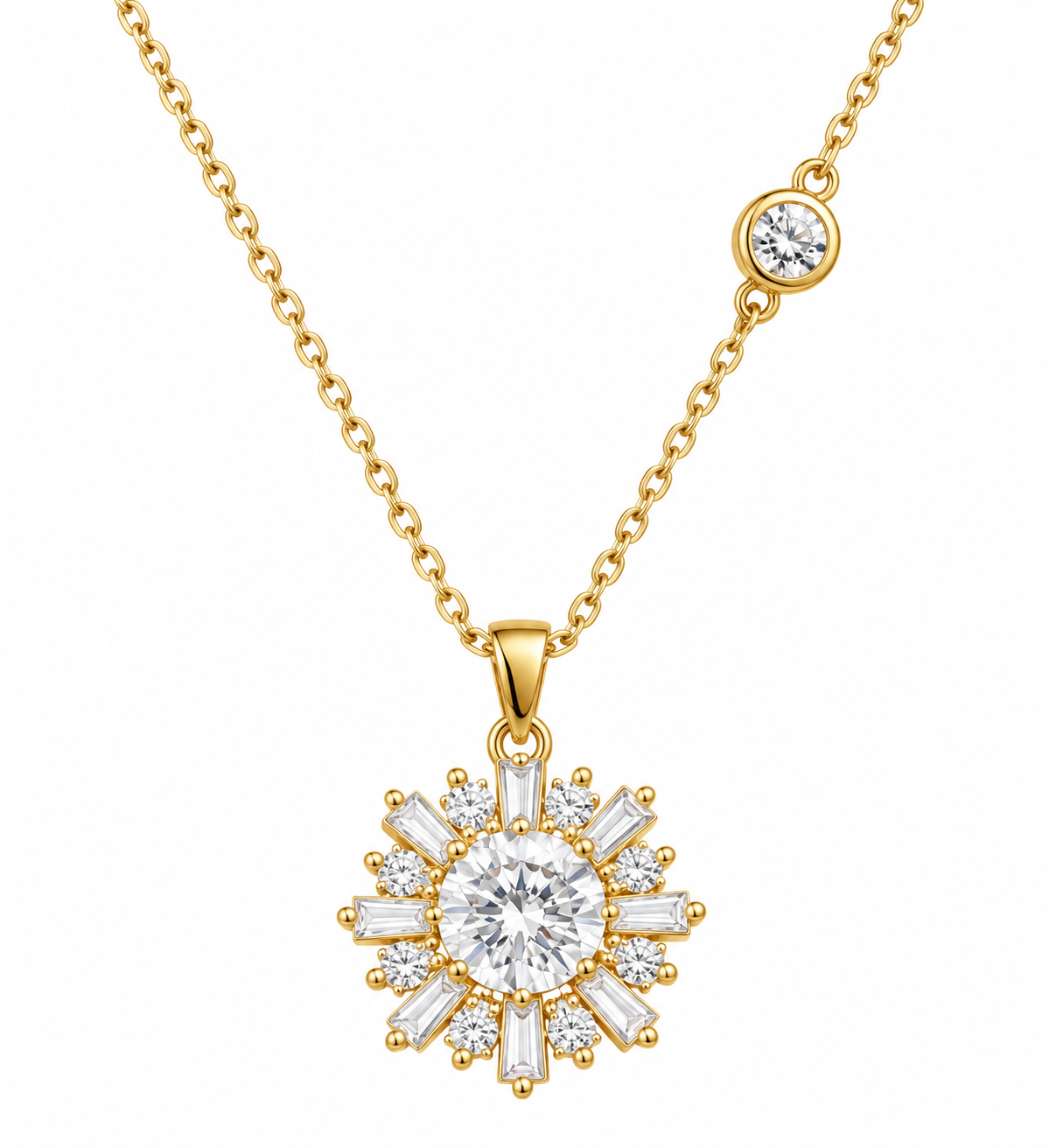 Daisy Zirconia Flower 18K Gold Plated 304 Stainless Steel Necklace