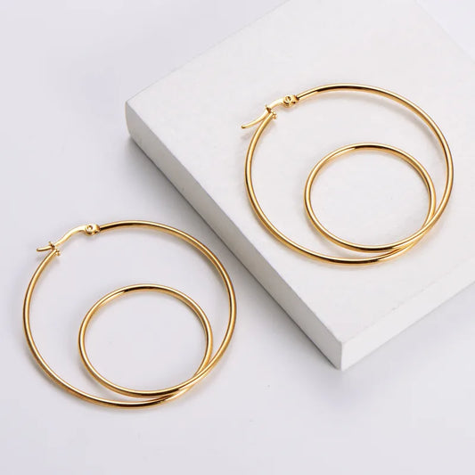 Circles In Circles 18K Gold Plated 304 Stainless Steel Hoop