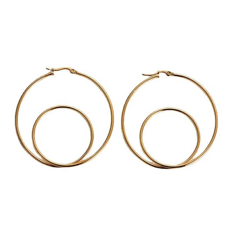 Circles In Circles 18K Gold Plated 304 Stainless Steel Hoop