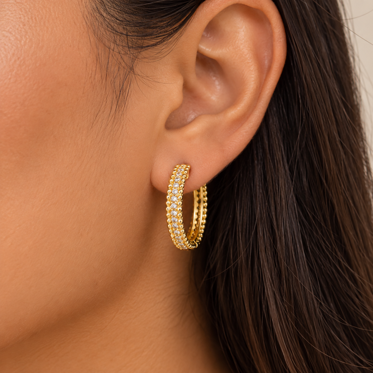 Pretty Zirconia 18K Gold Plated 304 Stainless Steel Hoop Earring