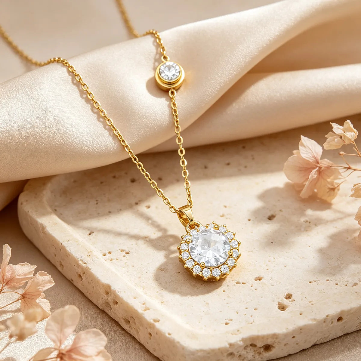Circle Diamonds 18K Gold Plated 304 Stainless Steel Necklace