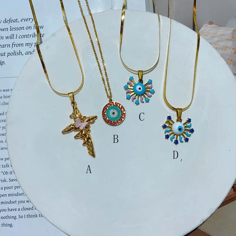 Artistic Butterfly Cross 304 Stainless Steel 18K Gold Plated Plating Cable Chain Necklace