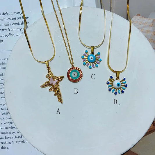 Artistic Butterfly Cross 304 Stainless Steel 18K Gold Plated Plating Cable Chain Necklace