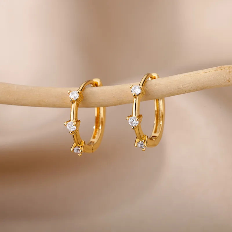 Three Birds Zirconia 18K Gold Plated 304 Stainless Steel Earring