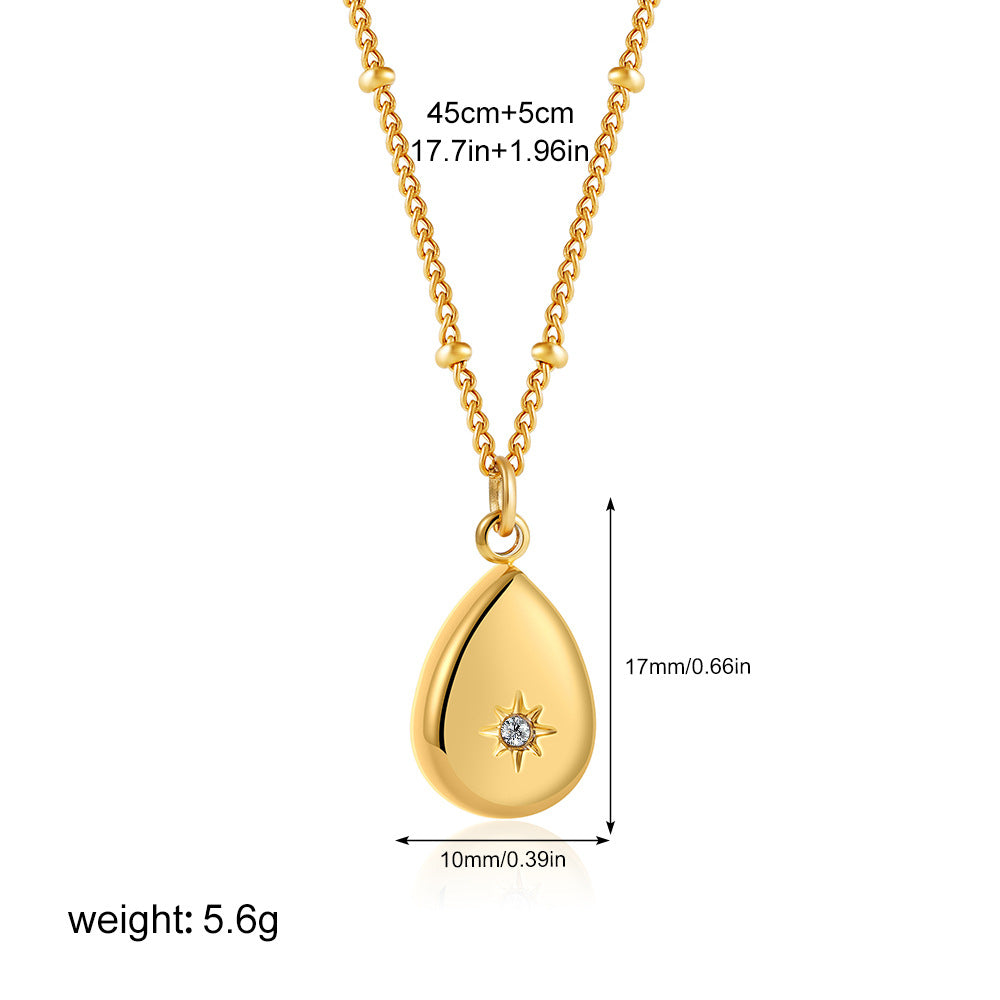 Cross Star Water Droplets 304 Stainless Steel 18K Gold Plated Plating Cable Chain Pendant Necklace