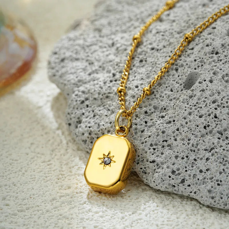 Cross Star Water Droplets 304 Stainless Steel 18K Gold Plated Plating Cable Chain Pendant Necklace