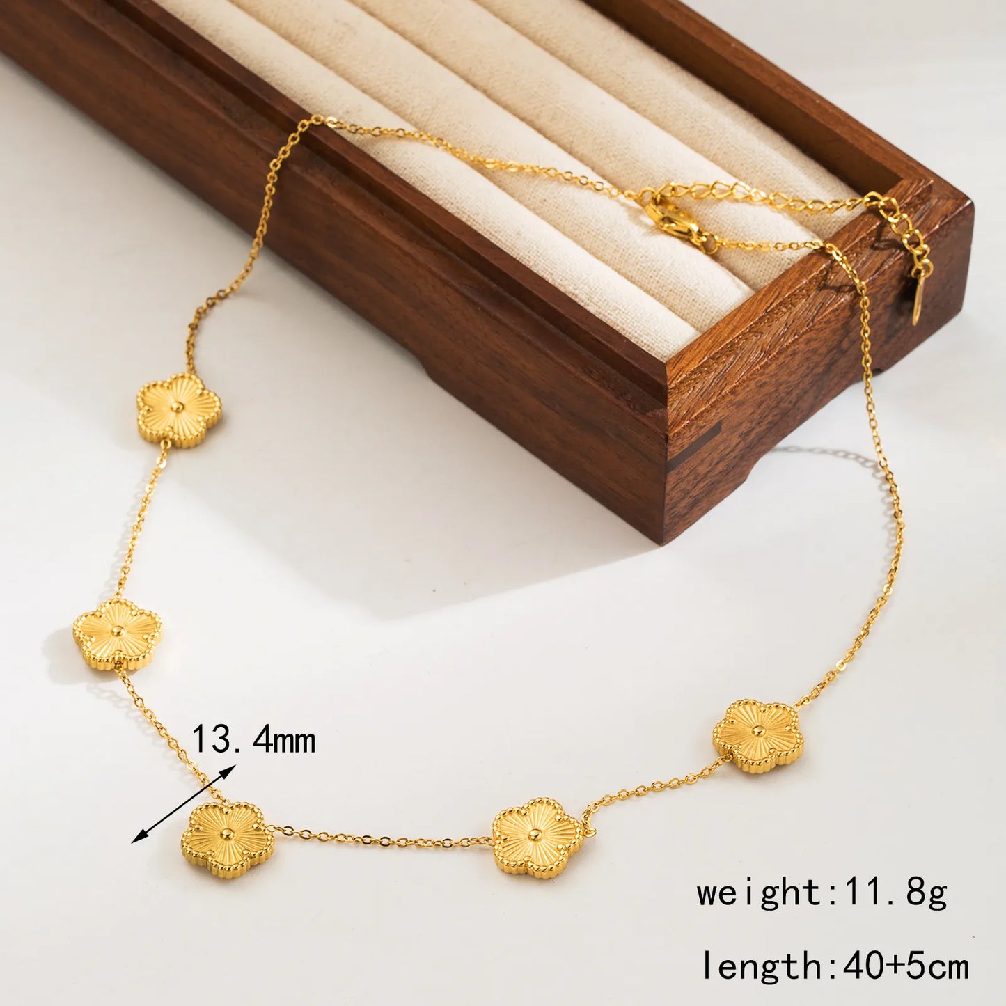 Circumference Five Leaf Clover 18K Gold Plated and Stainless Steel Necklace