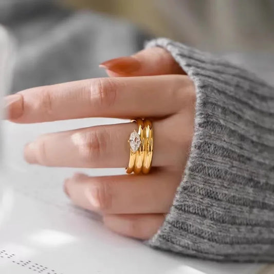 Simple Style Classic Style Water Droplets 304 Stainless Steel Zircon 18K Gold Plated Inlay Ring