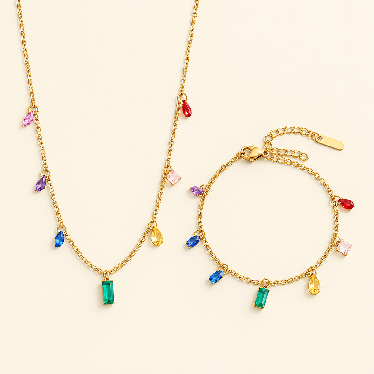 Pretty Diamond Shaped 18K Gold Plated 304 Stainless Steel Necklace Set