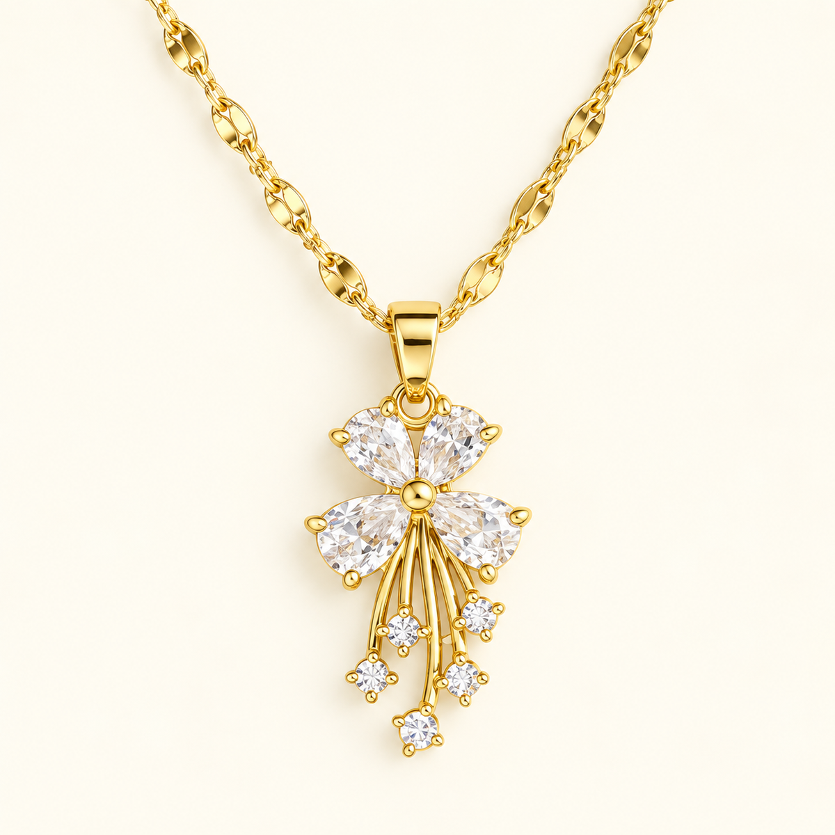 Flower Share Cubic Zirconia 18K Gold Plated 304 Stainless Steel Necklace