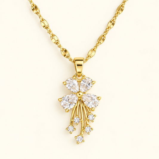 Flower Share Cubic Zirconia 18K Gold Plated 304 Stainless Steel Necklace