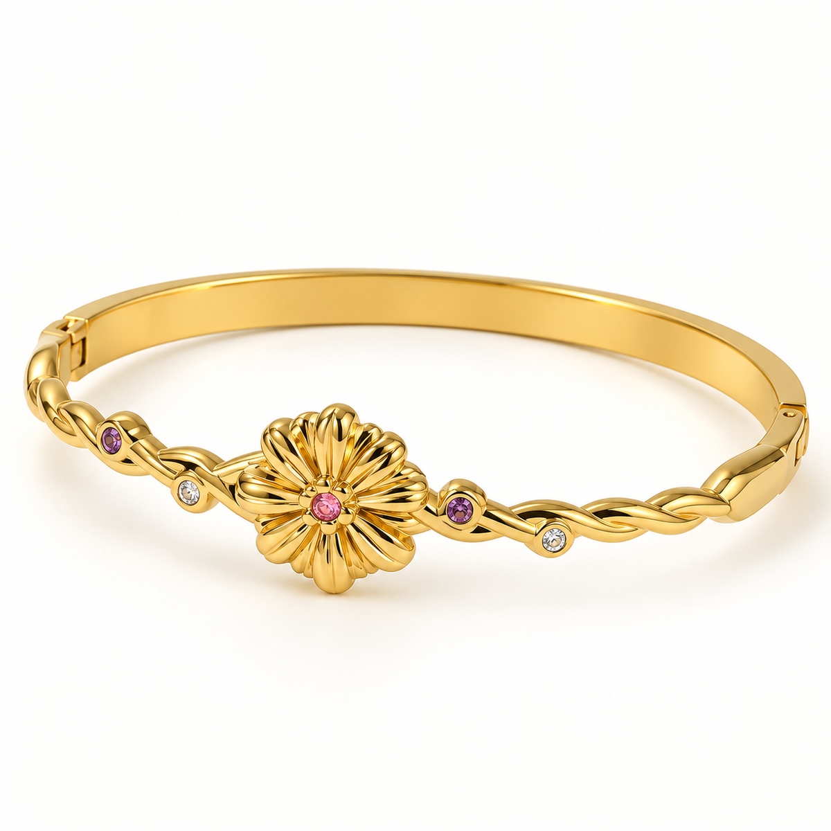 Golden Flower Gems 18K Gold Plated 304 Stainless Steel Bracelet