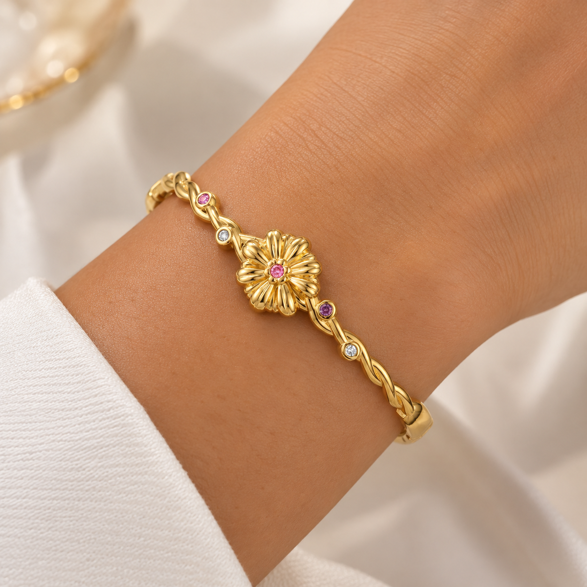 Golden Flower Gems 18K Gold Plated 304 Stainless Steel Bracelet
