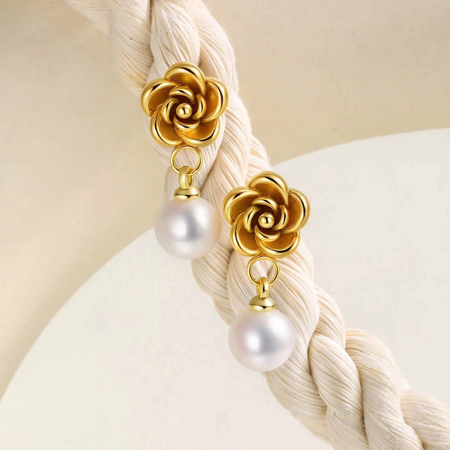 Flower Plating 304 Stainless Steel Titanium Steel Pearls 18K Gold Plated Drop Earrings