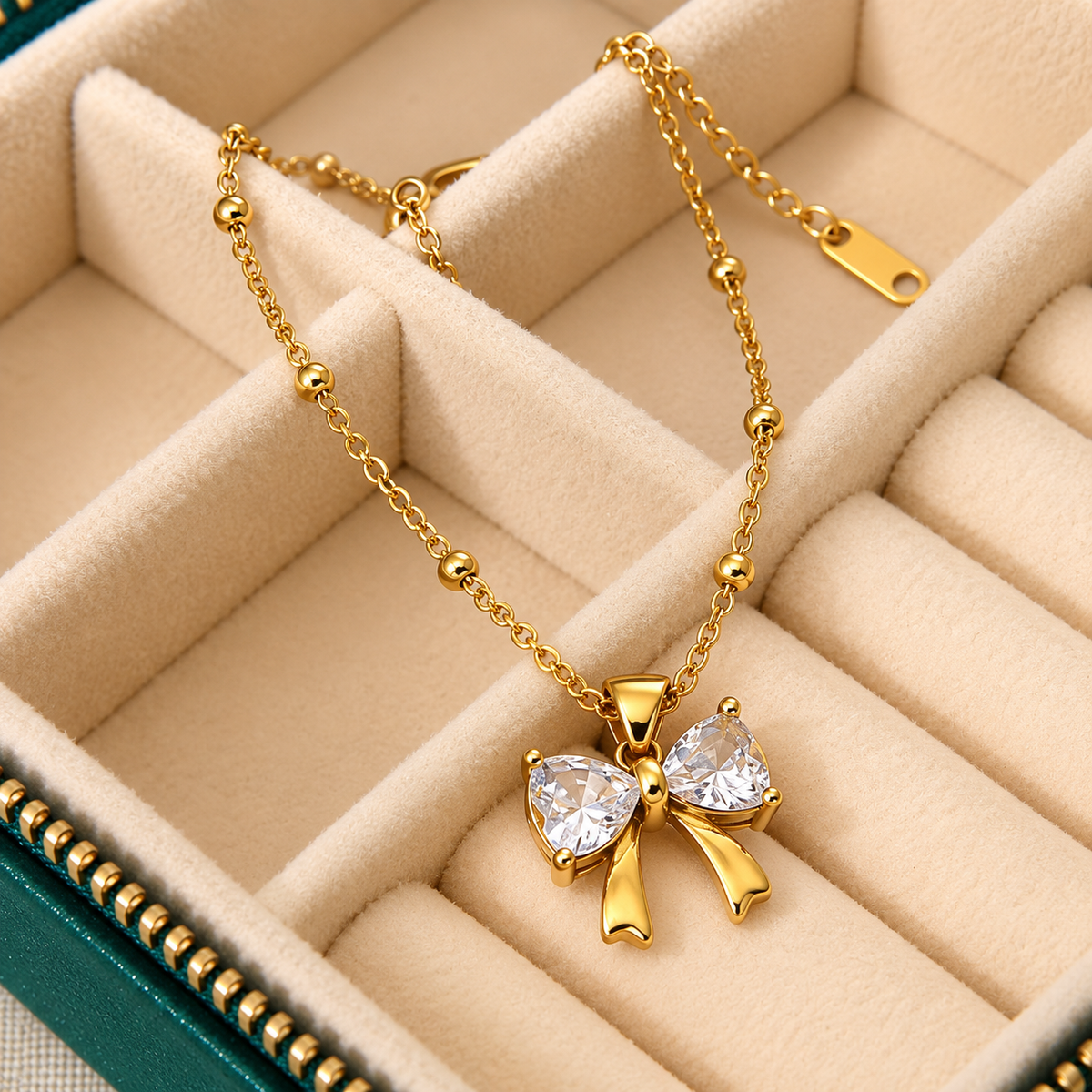 Pretty Zirconia Bow 18K Gold Plated 304 Stainless Steel Necklace