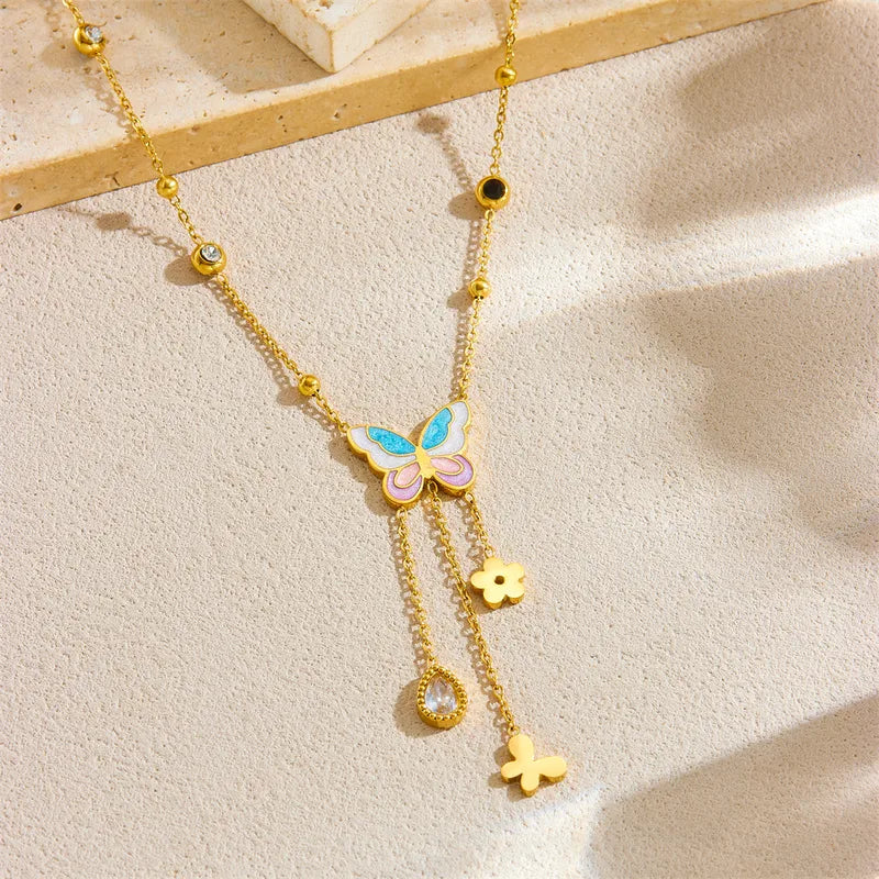 Pretty Colors Butterfly Gemmed 18K Gold Plated Necklace