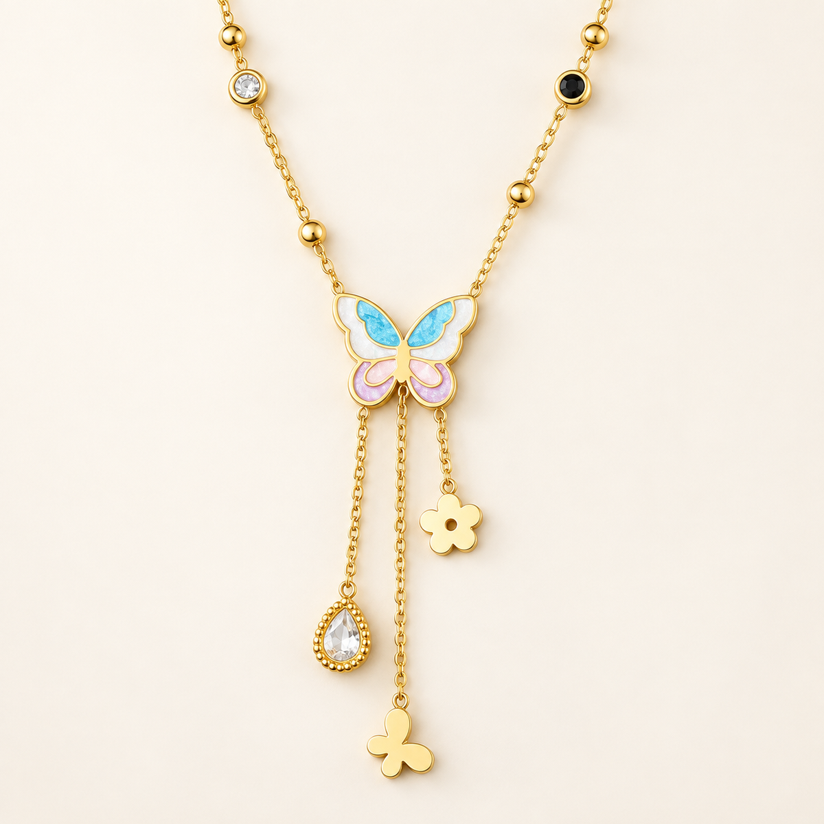 Pretty Colors Butterfly Gemmed 18K Gold Plated Necklace