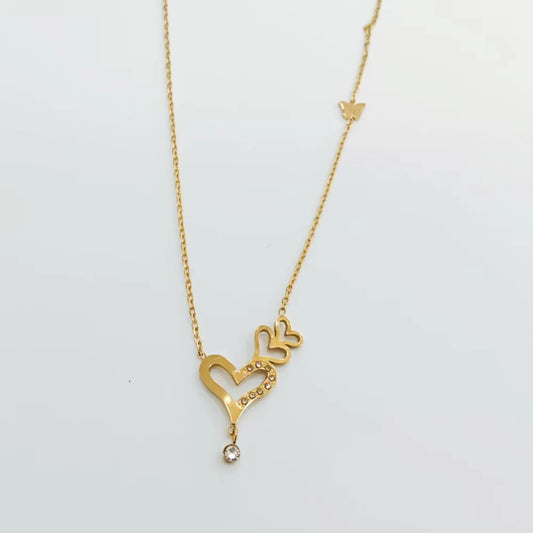 Butterfly 304 Stainless Steel Zircon 18K Gold Plated Polishing Pendant Necklace