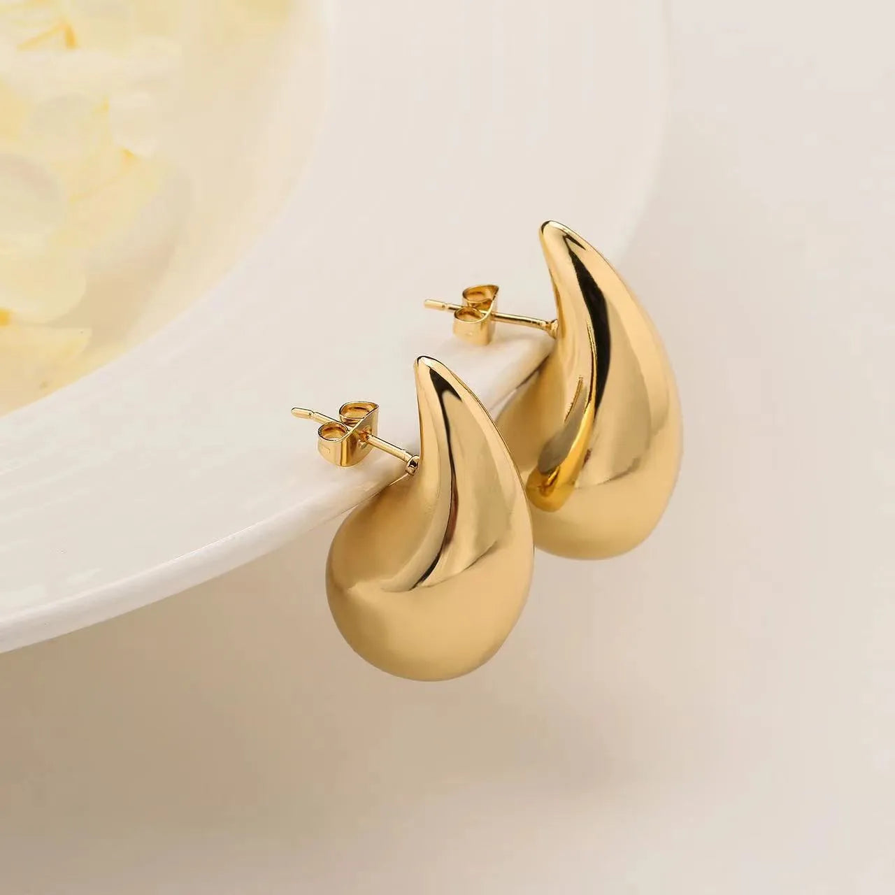 Water Droplets Plating 304 Stainless Steel 18K Gold Plated Stainless Steel Earrings