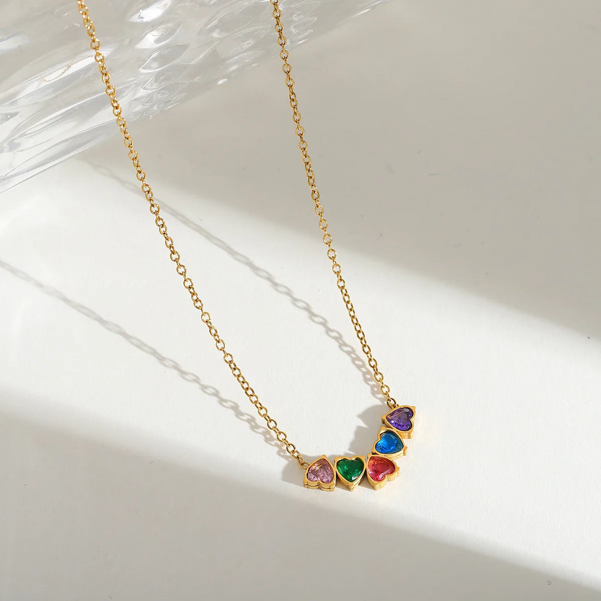 Heart Shape 304 Stainless Steel Zircon 18K Gold Plated Plating Chain Pendant Necklace