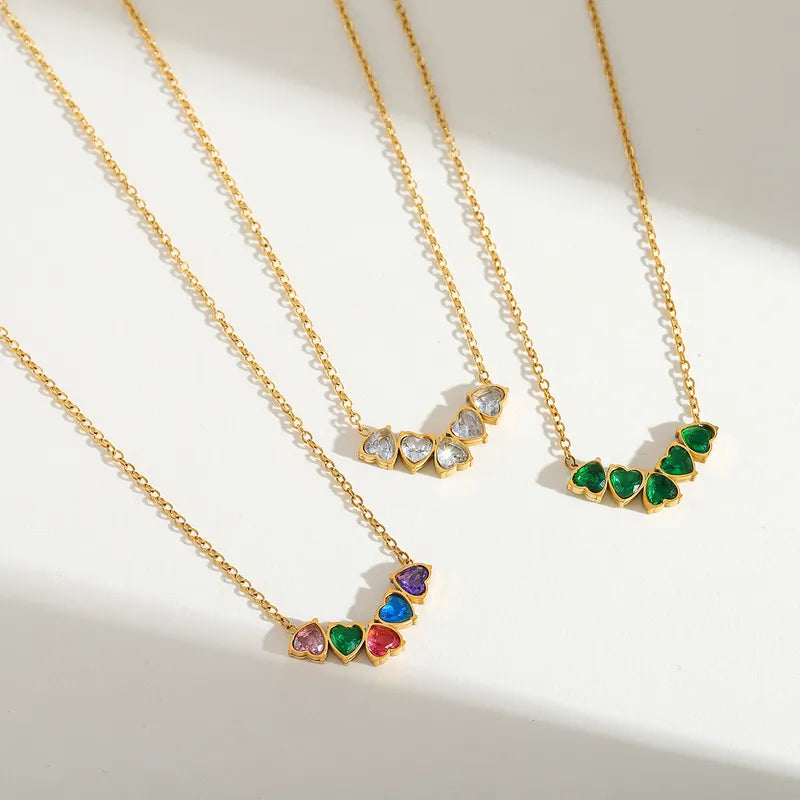 Heart Shape 304 Stainless Steel Zircon 18K Gold Plated Plating Chain Pendant Necklace