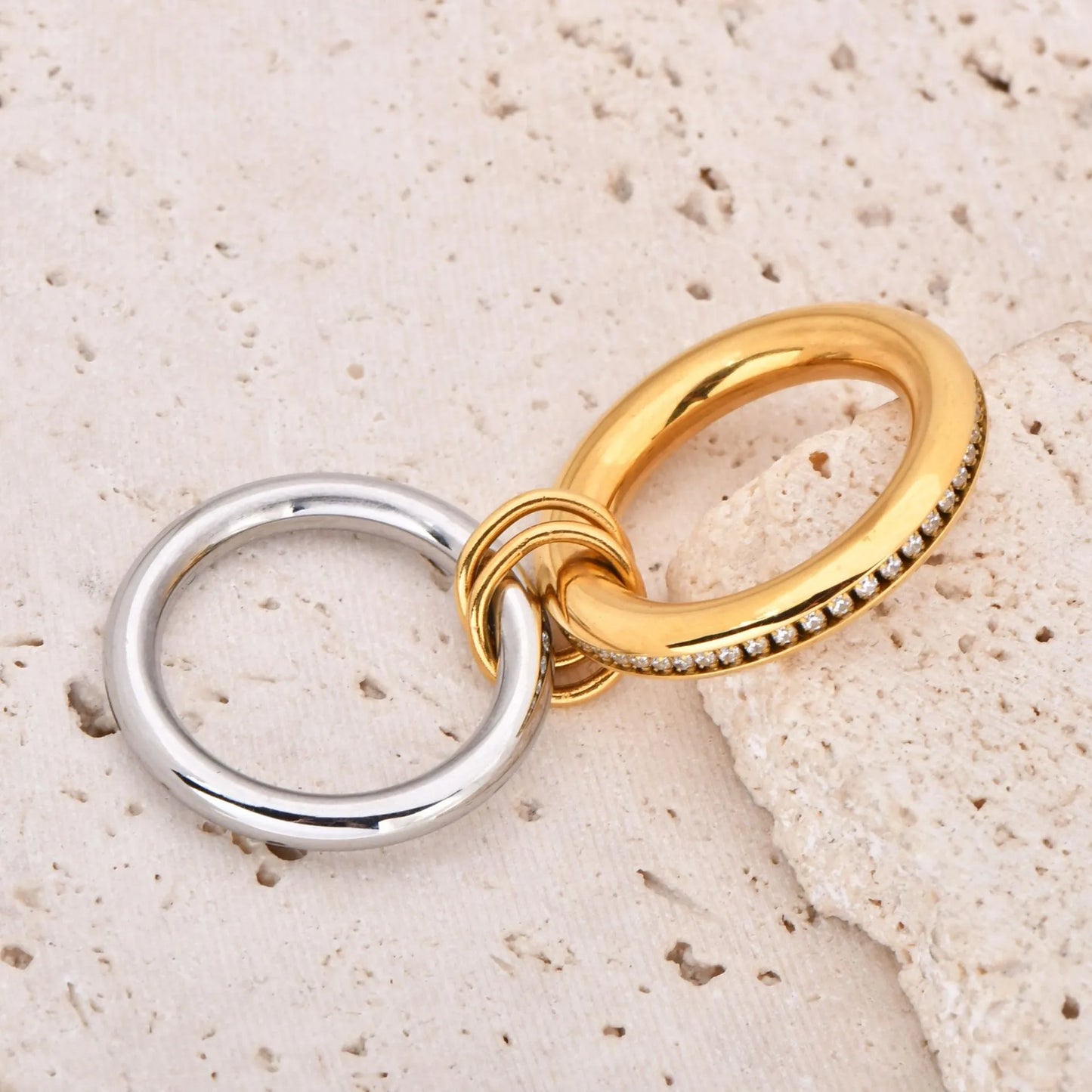 Simple 18K Gold Plated and Silver Diamond  Geometric Titanium Steel Ring