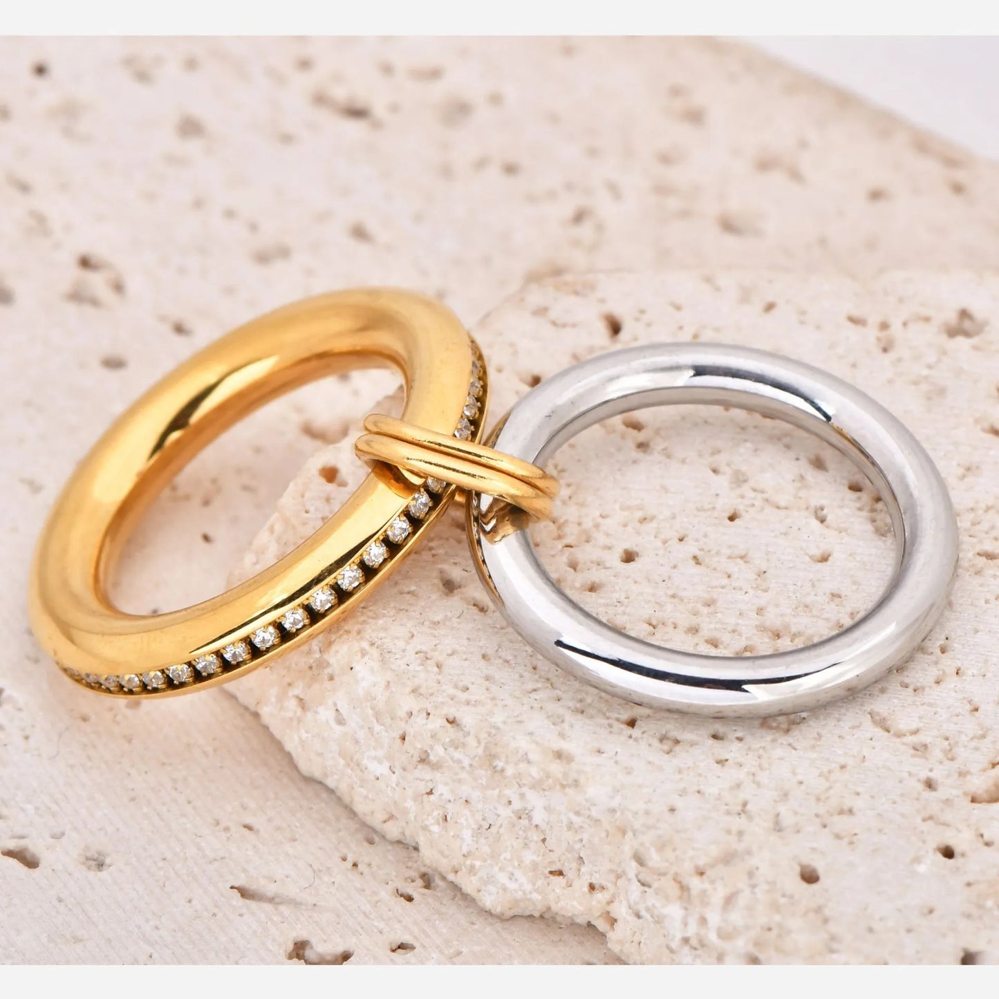 Simple 18K Gold Plated and Silver Diamond  Geometric Titanium Steel Ring