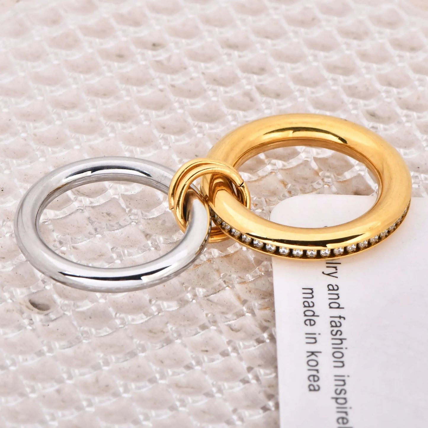 Simple 18K Gold Plated and Silver Diamond  Geometric Titanium Steel Ring