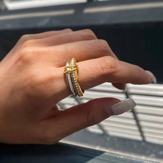 Simple 18K Gold Plated and Silver Diamond  Geometric Titanium Steel Ring