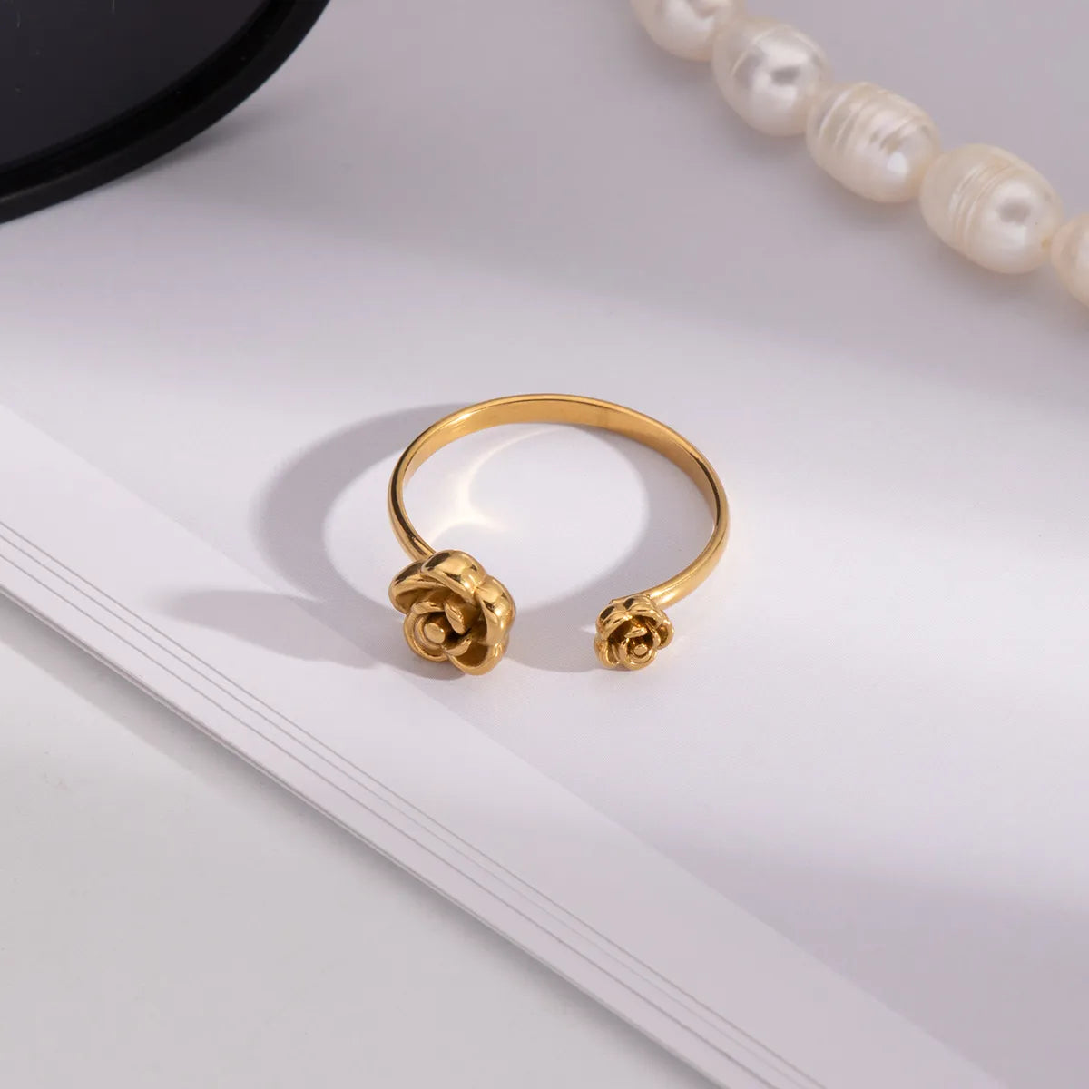 Romantic Rose 304 Stainless Steel 18K Gold Plated Open Rings