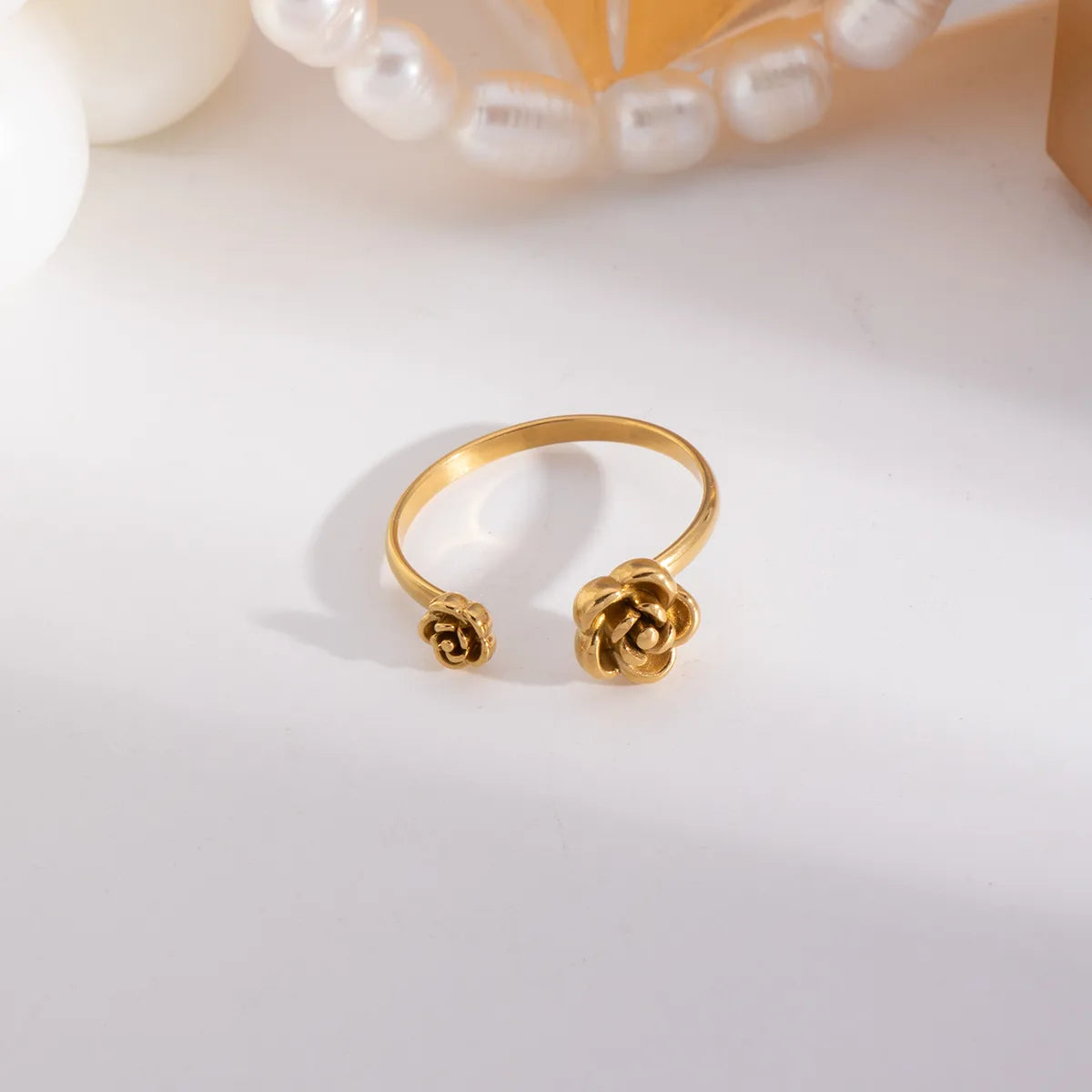 Romantic Rose 304 Stainless Steel 18K Gold Plated Open Rings