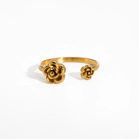 Romantic Rose 304 Stainless Steel 18K Gold Plated Open Rings