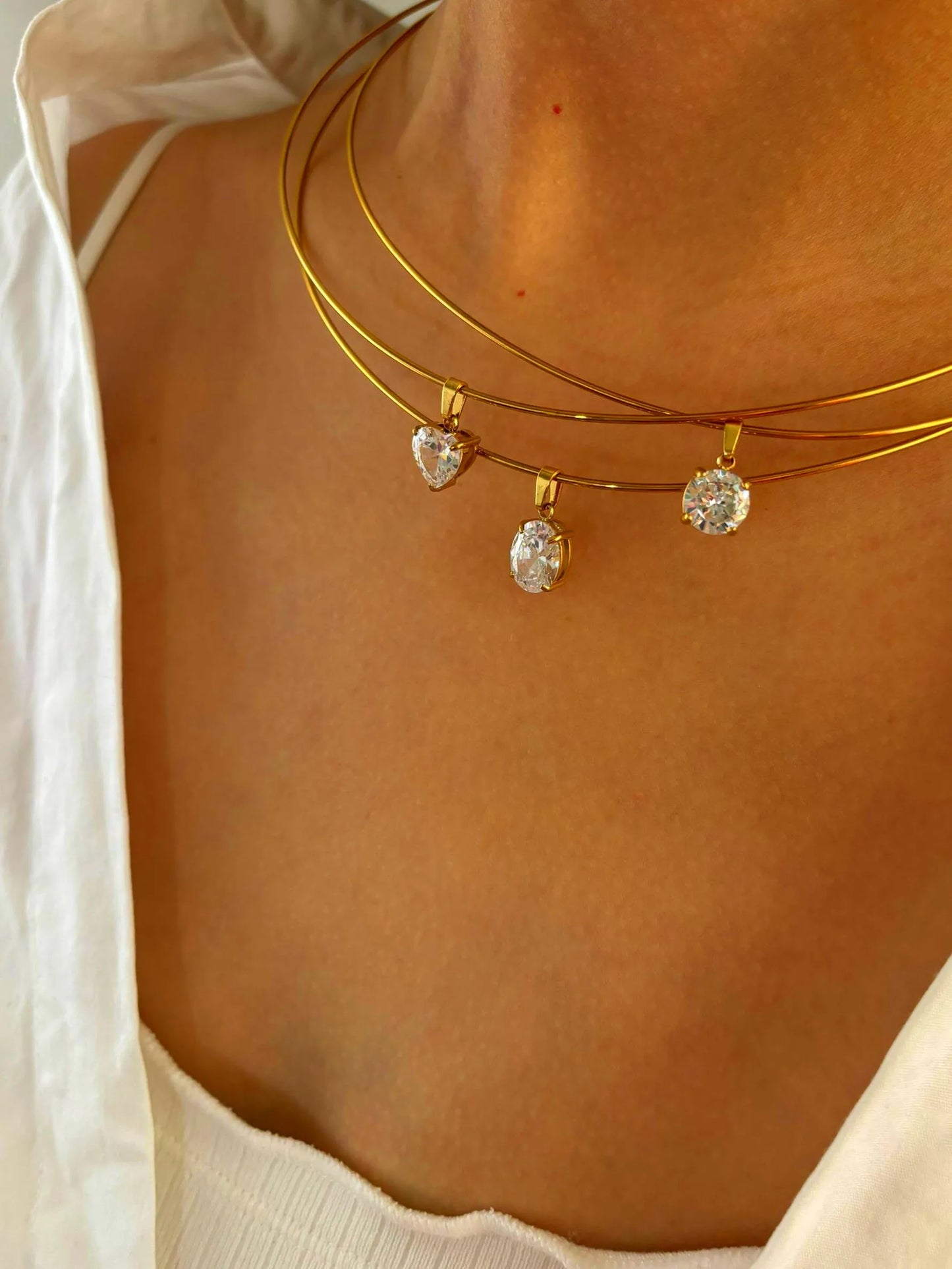 Lady Shiny Heart Shape 316L Stainless Steel Zircon 18K Gold Plated Irregular Choker