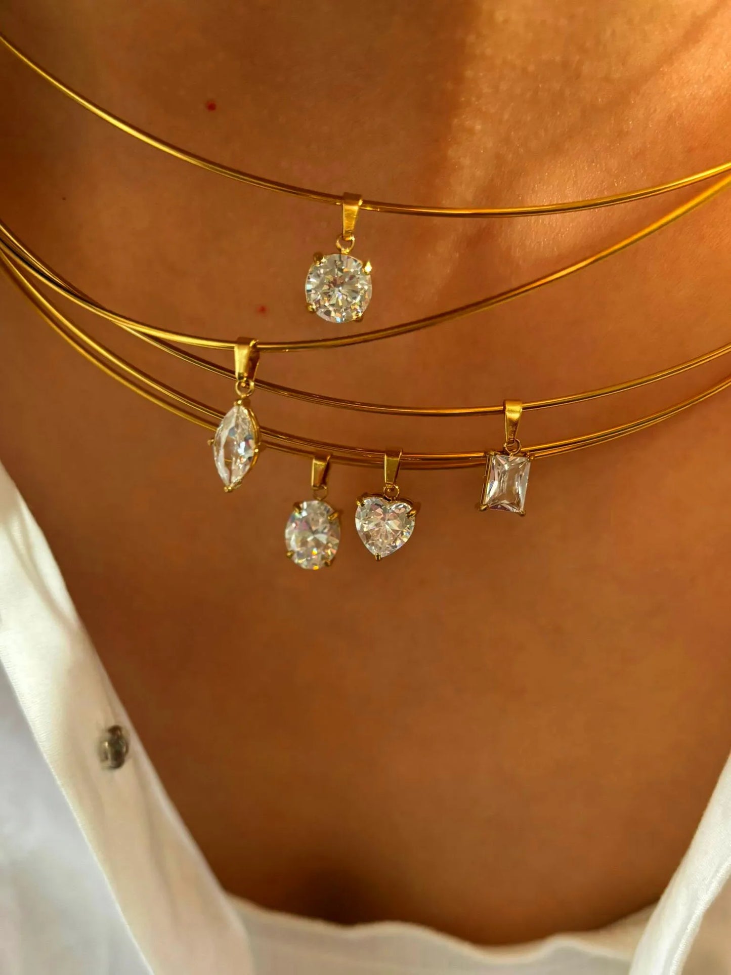 Lady Shiny Heart Shape 316L Stainless Steel Zircon 18K Gold Plated Irregular Choker