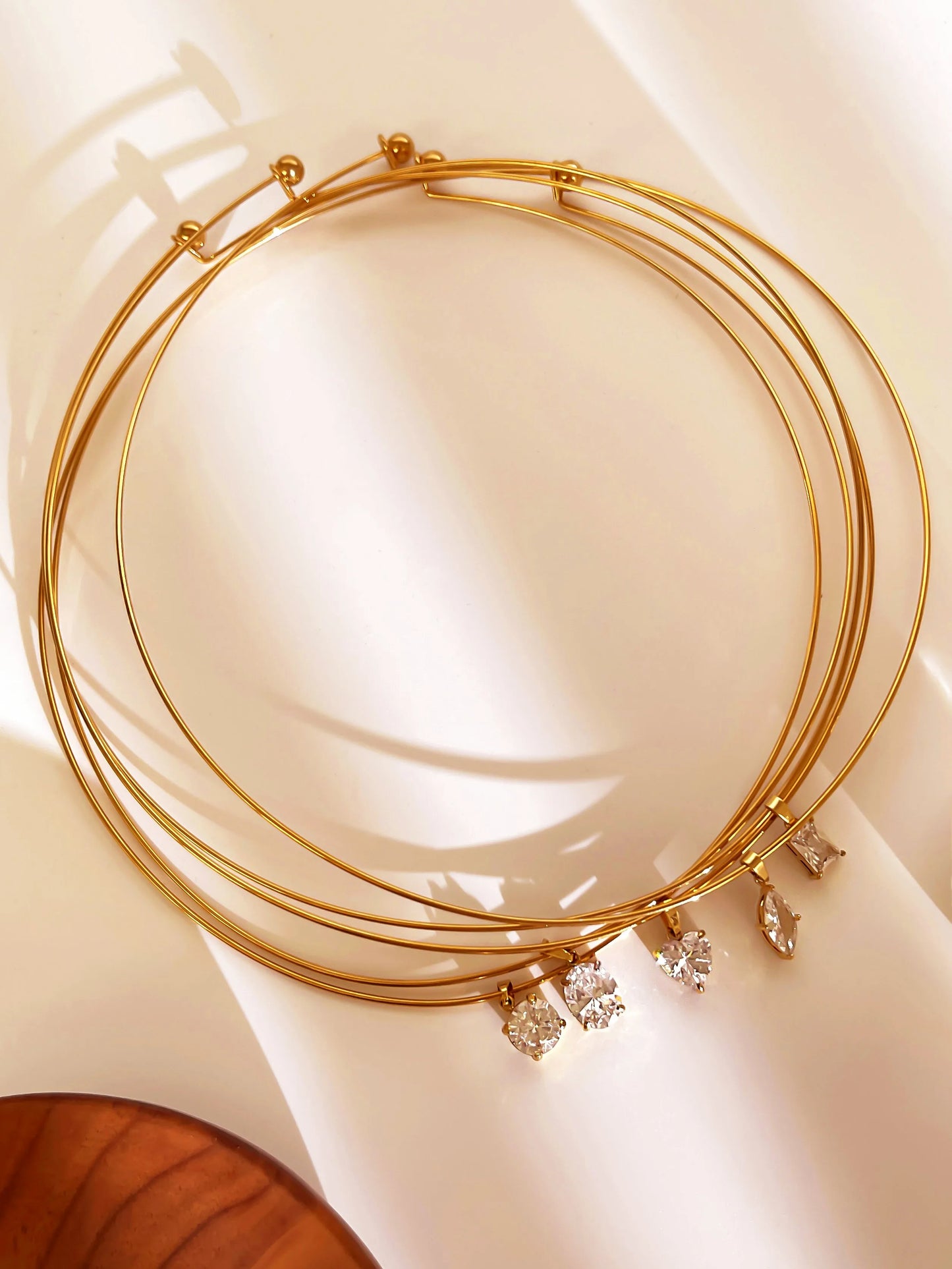 Lady Shiny Heart Shape 316L Stainless Steel Zircon 18K Gold Plated Irregular Choker