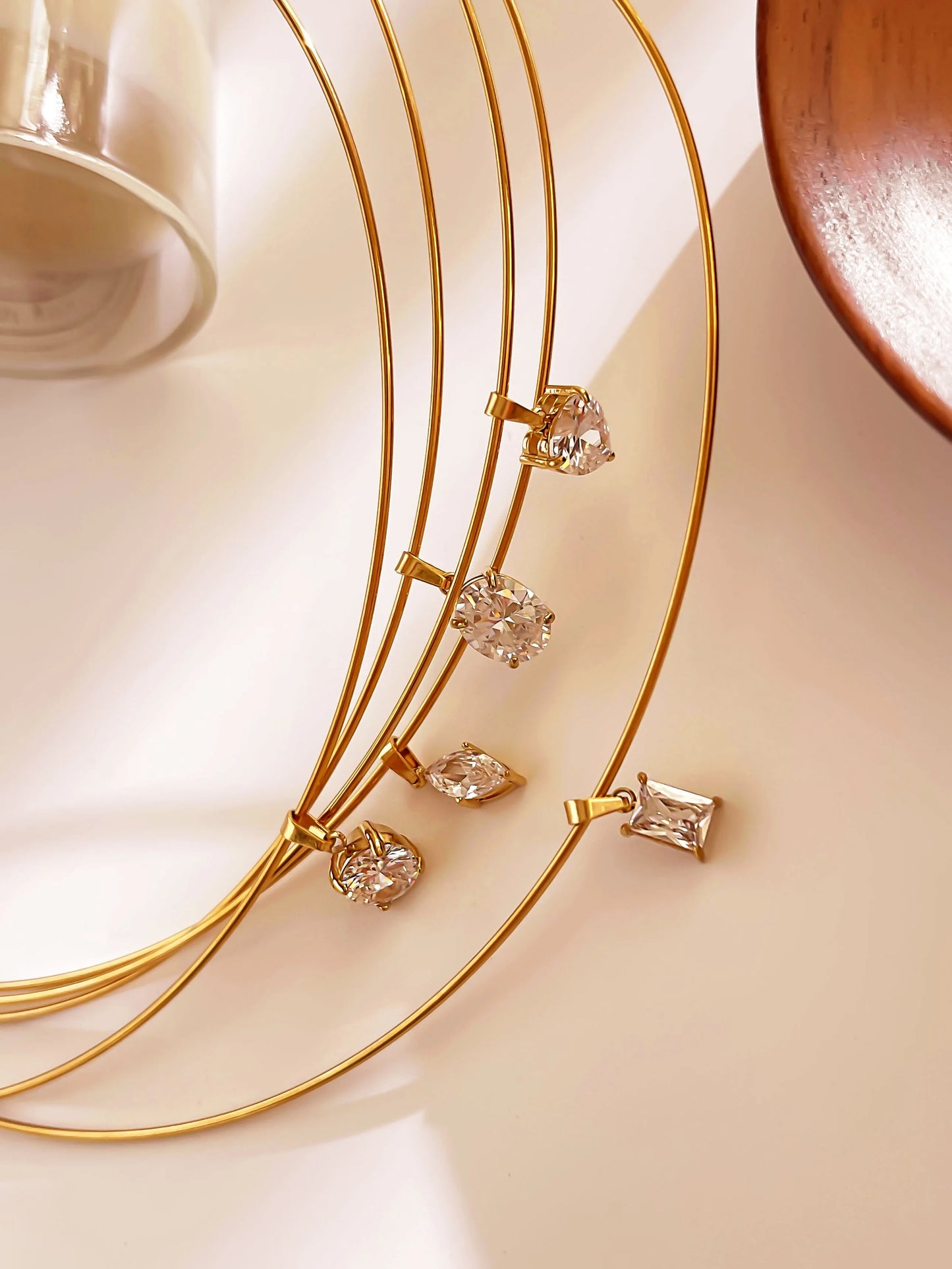 Lady Shiny Heart Shape 316L Stainless Steel Zircon 18K Gold Plated Irregular Choker