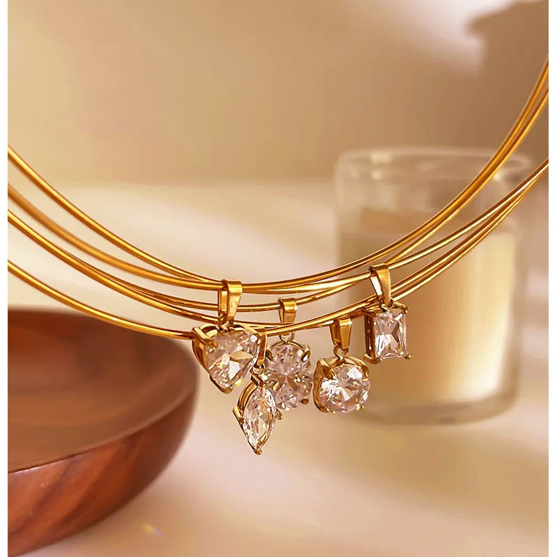 Lady Shiny Heart Shape 316L Stainless Steel Zircon 18K Gold Plated Irregular Choker