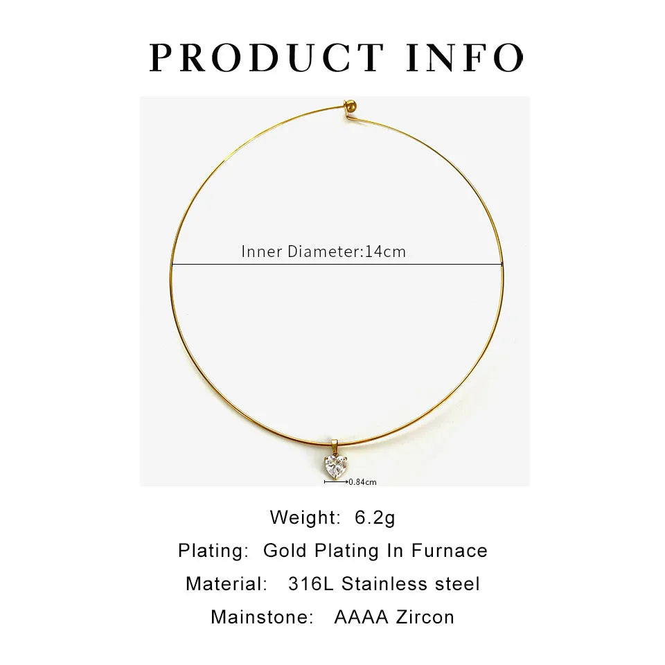 Lady Shiny Heart Shape 316L Stainless Steel Zircon 18K Gold Plated Irregular Choker