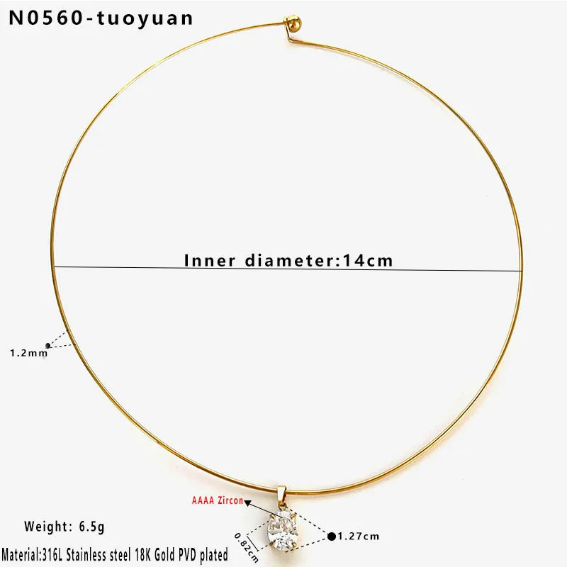 Lady Shiny Heart Shape 316L Stainless Steel Zircon 18K Gold Plated Irregular Choker
