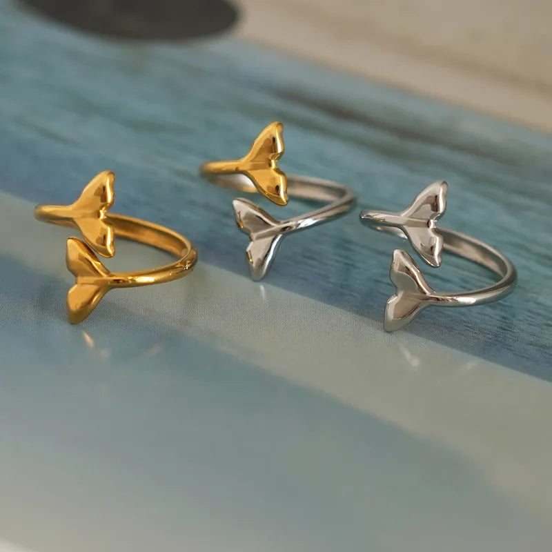 Vacation Beach Fish Tail 304 Stainless Steel 18K Gold Plated Rings