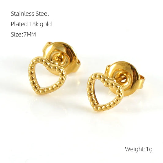 Studded Heart 18K Gold Plated Stainless Steel Earring