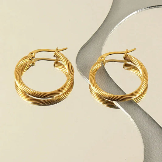 Gradient Filled 18K Gold Plated Round Stainless Steel Hoop Earrings