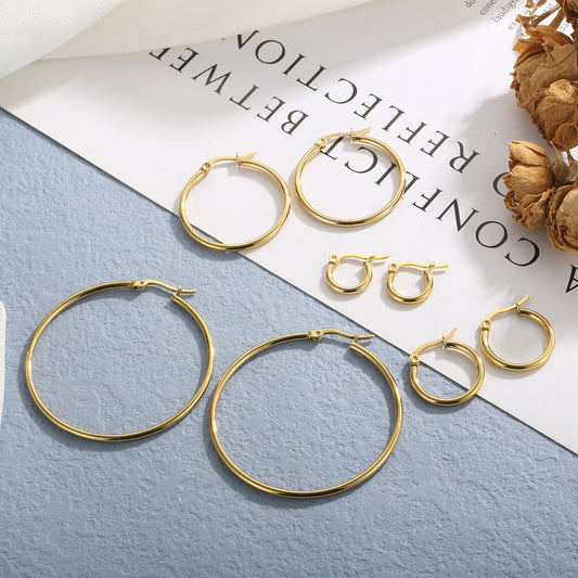 Circle 18K Gold Plated Stainless Steel Earrings