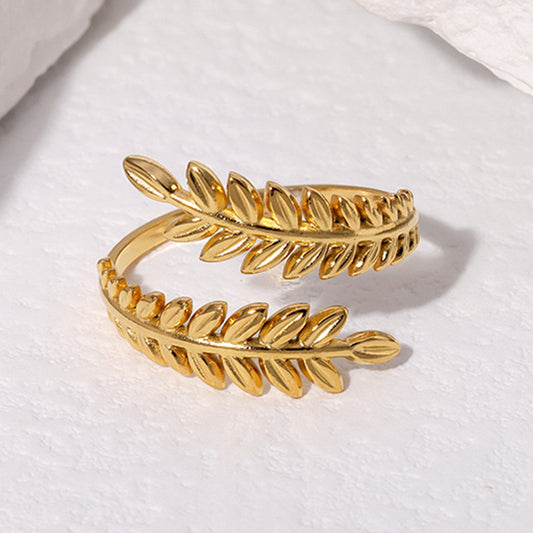 Sweet Leaf 304 Stainless Steel 18K Gold Plated Ring