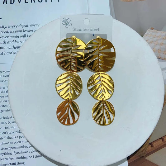 Artistic Commute Leaf Plating 304 Stainless Steel 18K Gold Plated Ear Studs