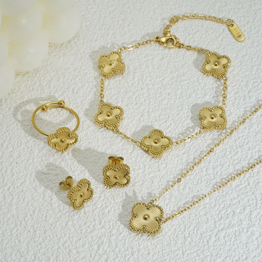 Four Leaf 18K Gold Plated and Stainless Steel Necklace Set