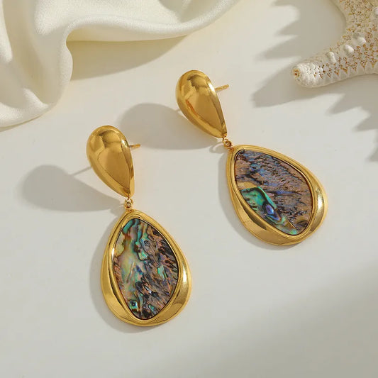 Teal Abalone 18K Gold Plated Stainless Steel Earring